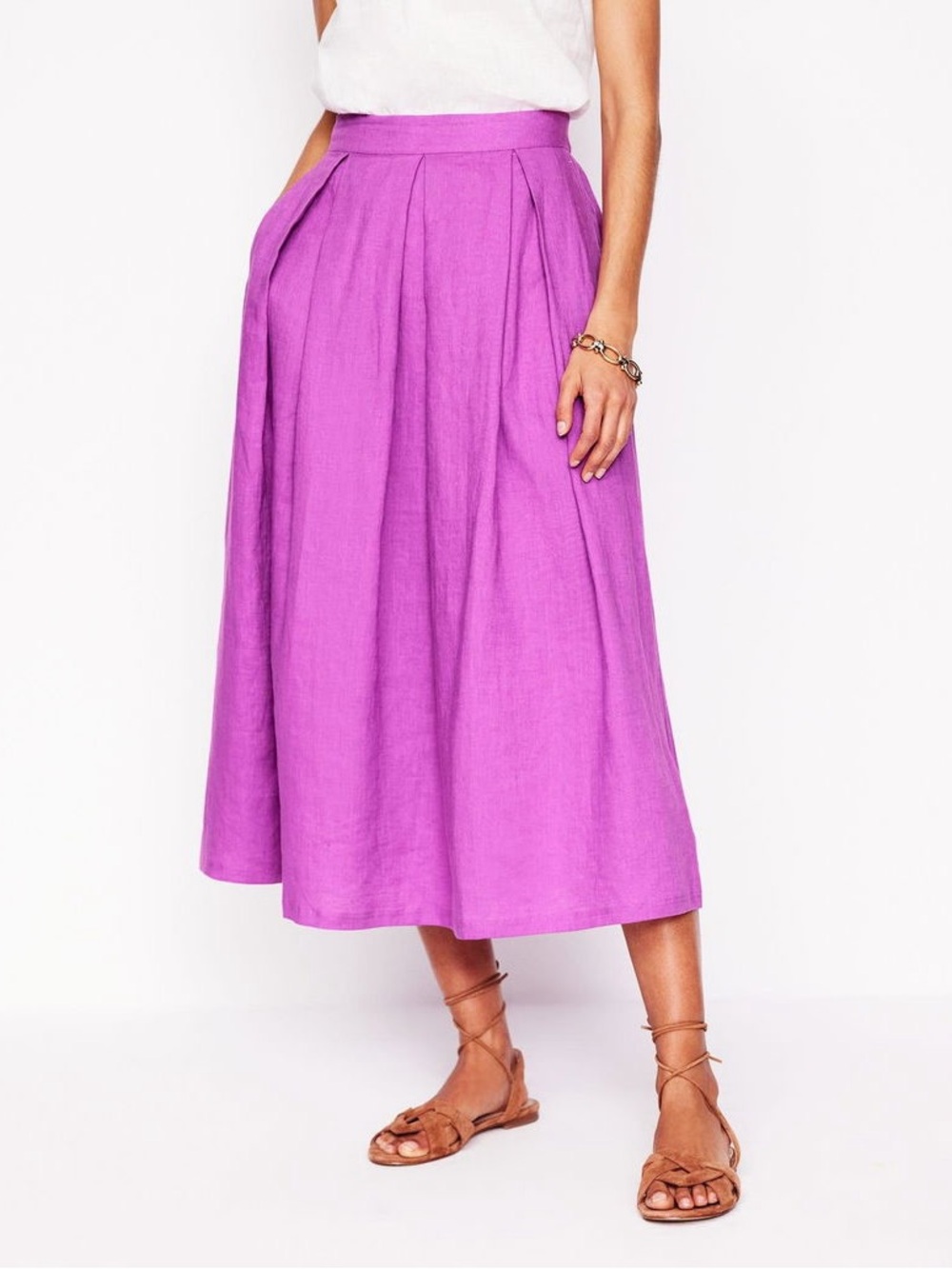 ✅ BODEN Verity Linen Midi Skirt Foxglove Purple SIZE 6 POCKETS perfect condition
